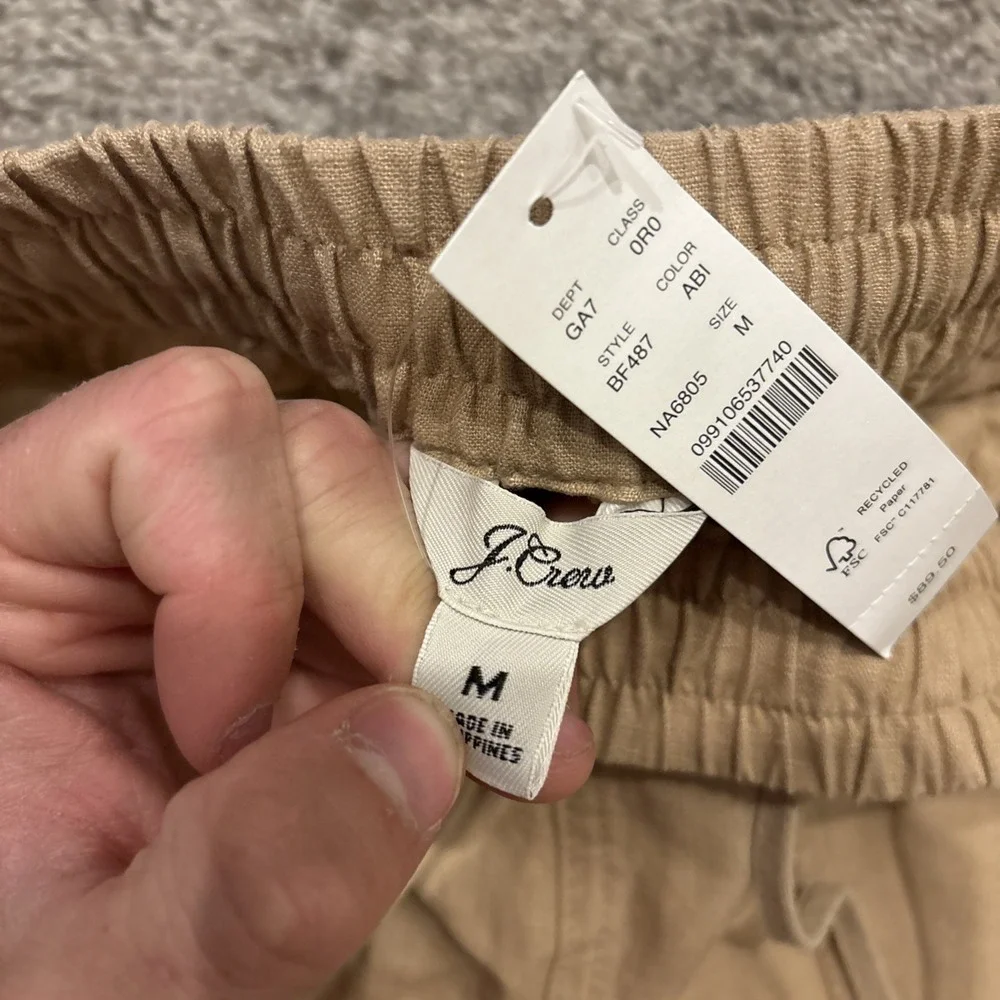 J.Crew Women MED NWT Pants Linen Pull On Coastal Grandma Beach Relaxed Lagenlook
